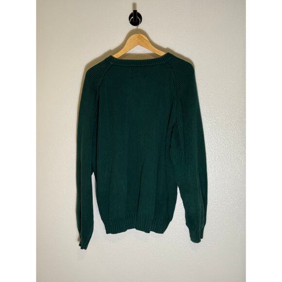 Vintage Eddie Bauer Ribbed Fisherman Crewneck Sweater Green Cotton 90s Size XLT - Picture 4 of 8